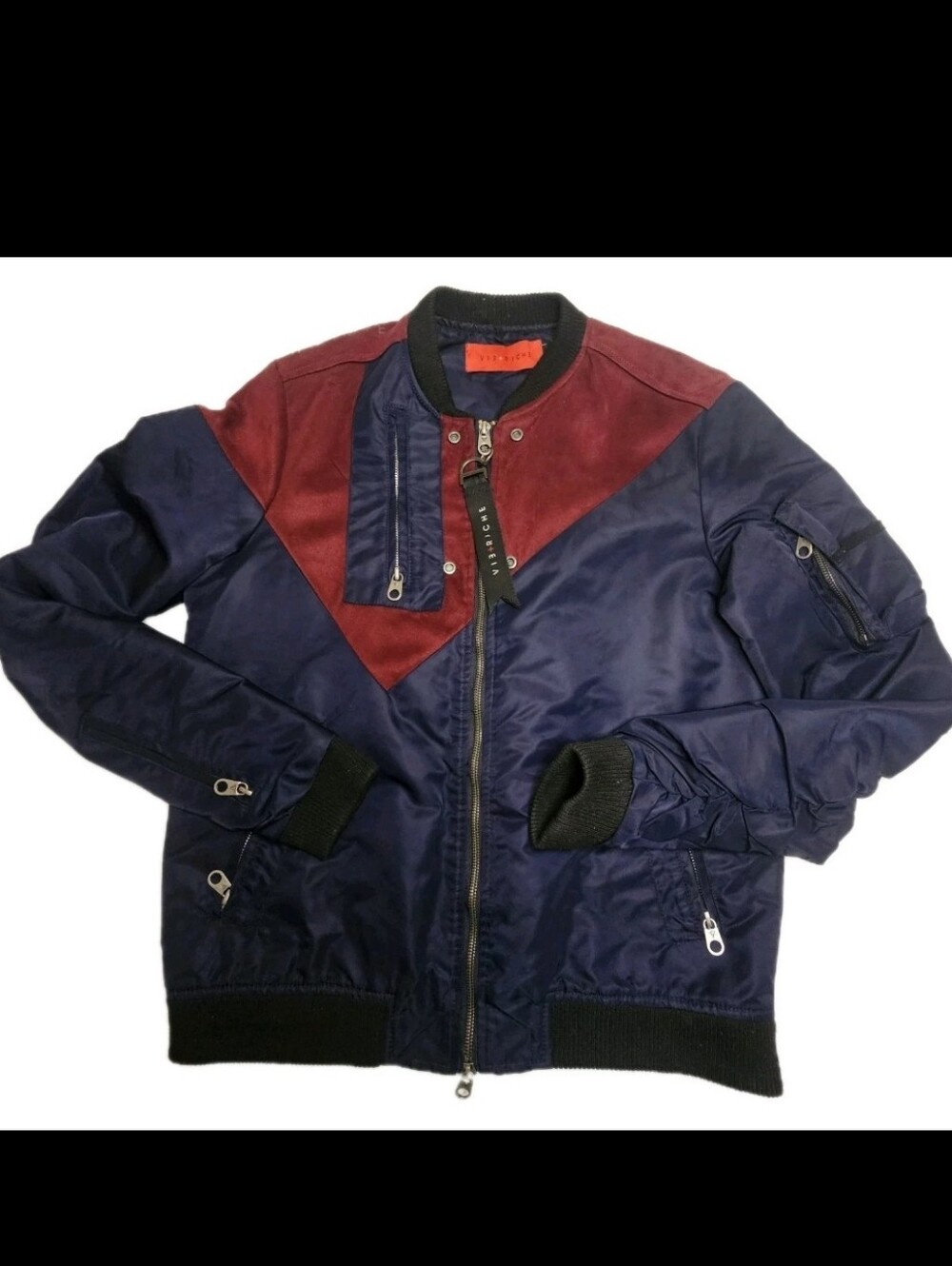 Vie+Riche Paris Colorblock Bomber Jacket Mens Small Streetwear Moto Luxe Zip